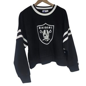 Starter Black Las Vegas Raiders Rally Drop Shoulder Cropped Sweatshirt Women M